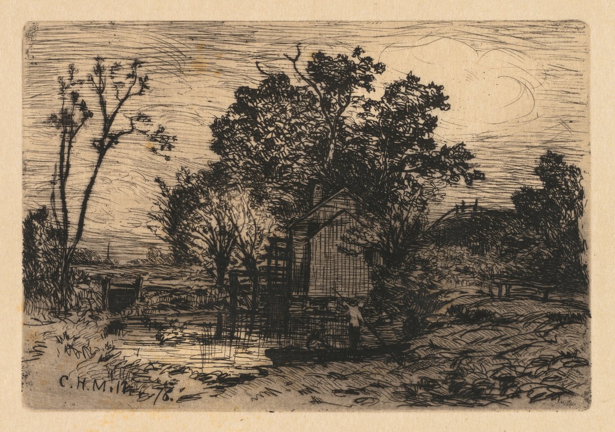 [Kulübe ve Bir Teknede İki Figür], 1878. by Charles Henry Miller