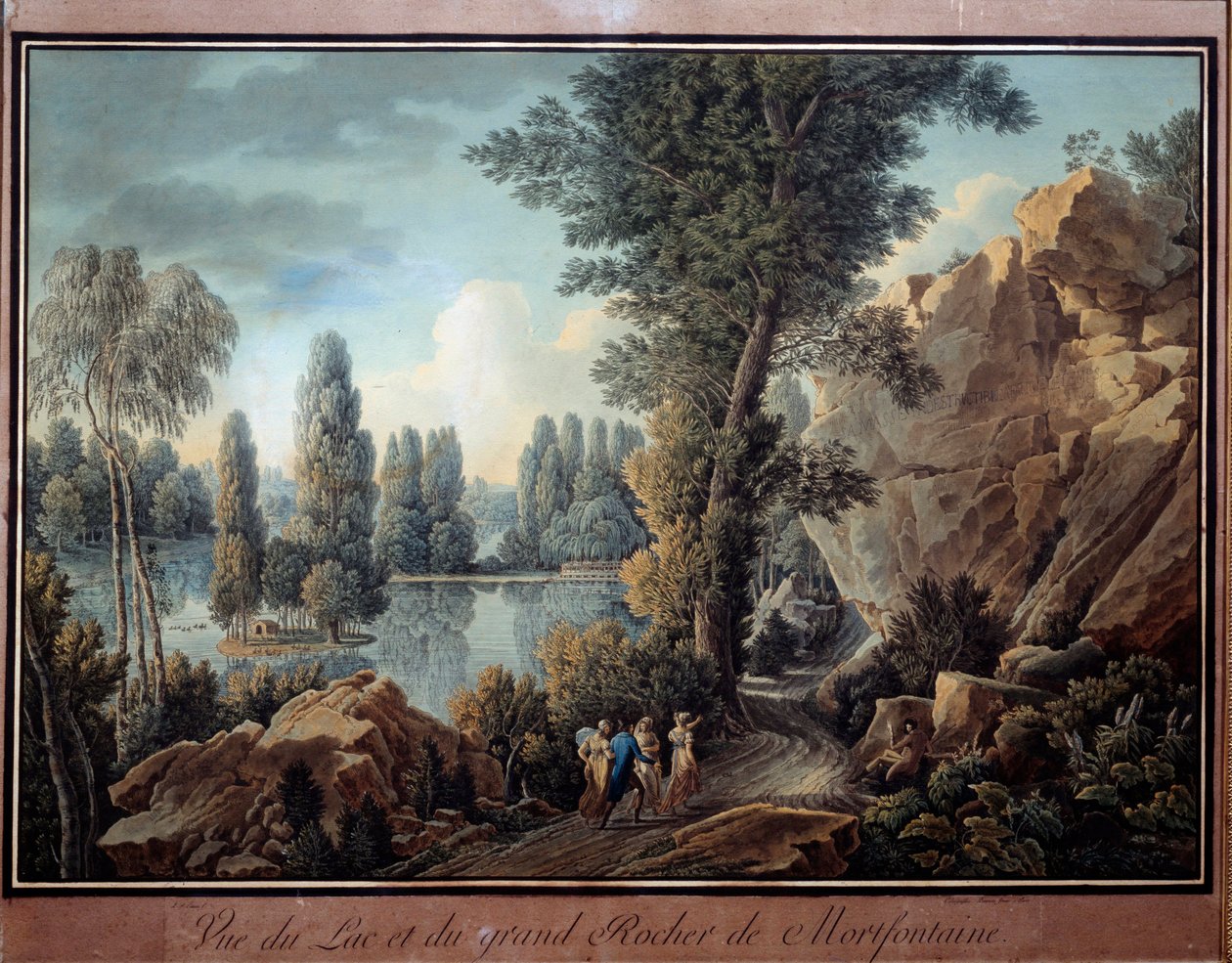 Büyük Kaya ve Mortefontaine Gölü Parkı Suluboya, Charles Hippolyte Cassas (1800-1846) 19. yüzyıl Paris, Musee Marmottan by Charles Hippolyte Cassas