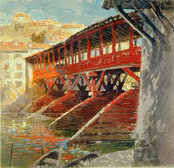 Ponte degli Alpini, Bassano del Grappa, c.1910 (kabartma baskısı) by Charles Hodge Mackie