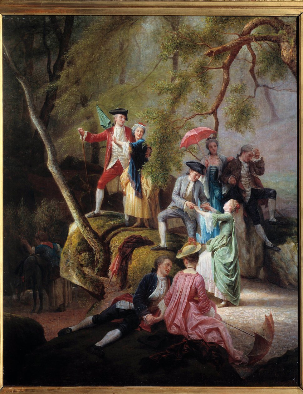 Soyluların yürüyüşü sırasında ülke eğlencesi Gallant Scene. Charles Gustave Housez (1822-1880) 19. yüzyıl tablosu. Özel koleksiyon by Charles Housez