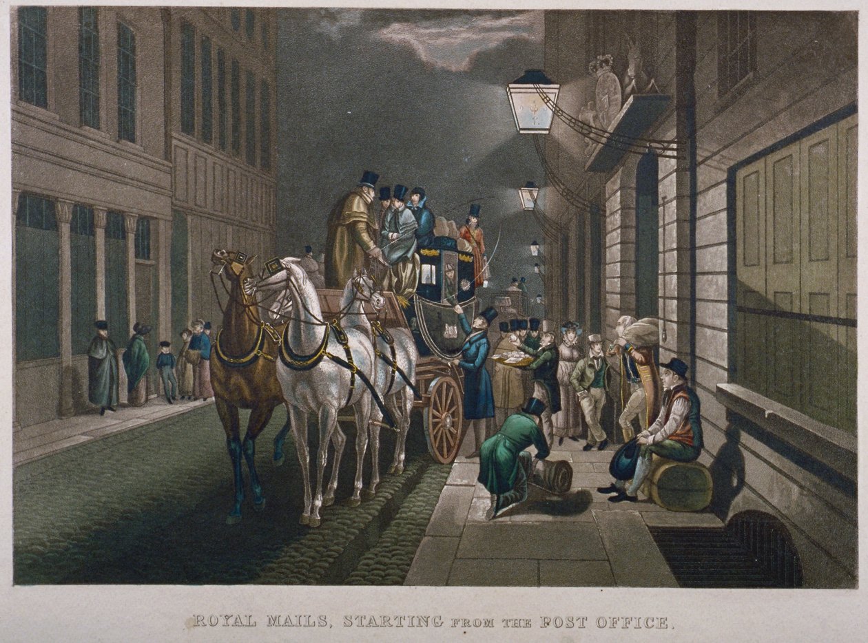 General Post Office dışında posta arabası, Lombard Street, Londra Şehri, 1827 by Charles Hunt