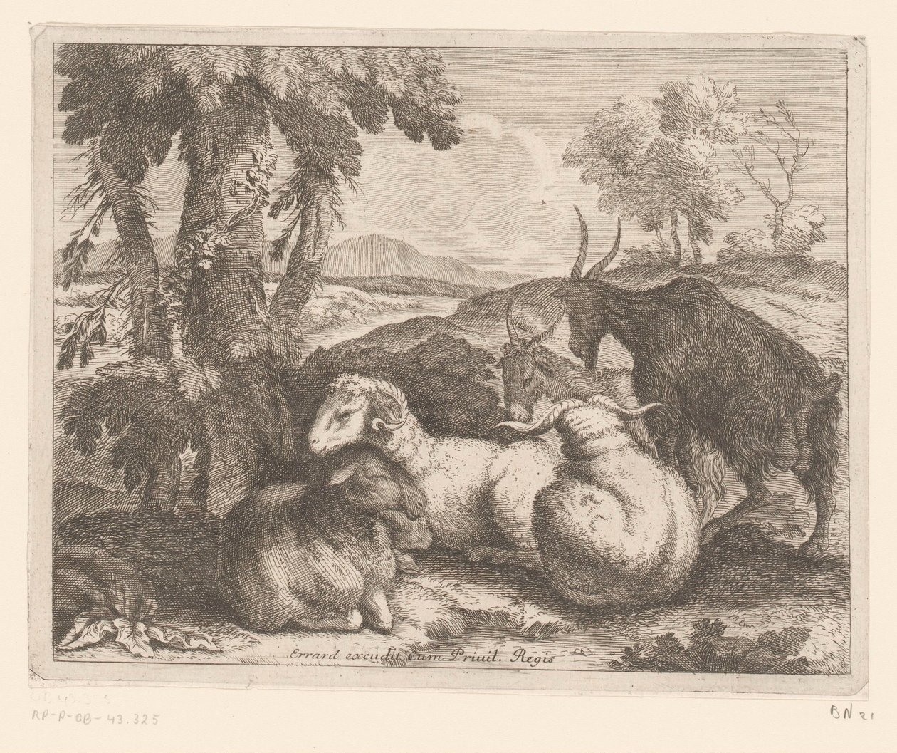 Bir ağacın altında koyun ve keçi Hayvan serisi (dizi adı) by Charles II Errard (attributed to)