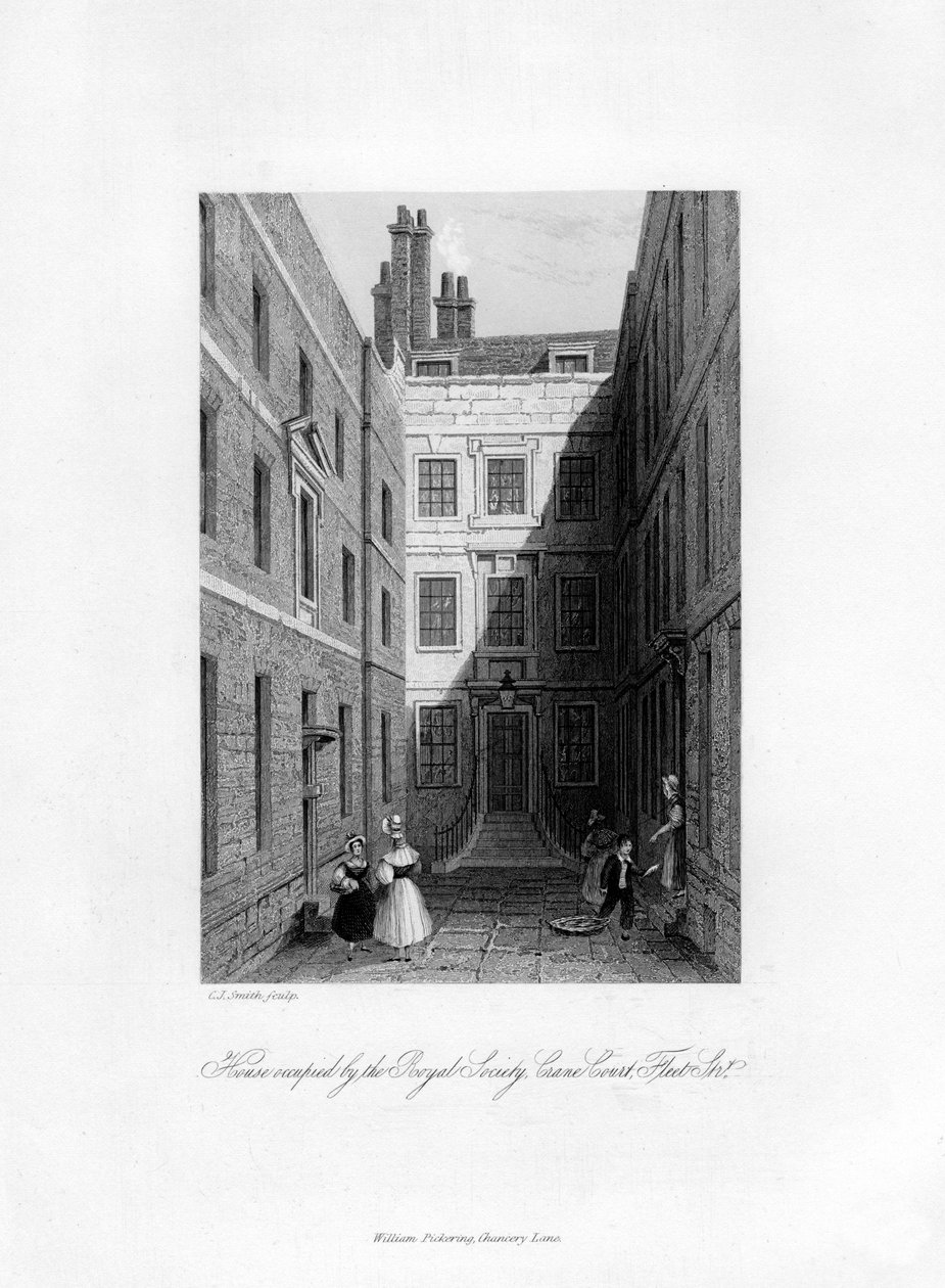 Royal Society tarafından işgal edilen ev, Crane Court, Fleet Street, 1678-1760, 1840 by Charles J. Smith