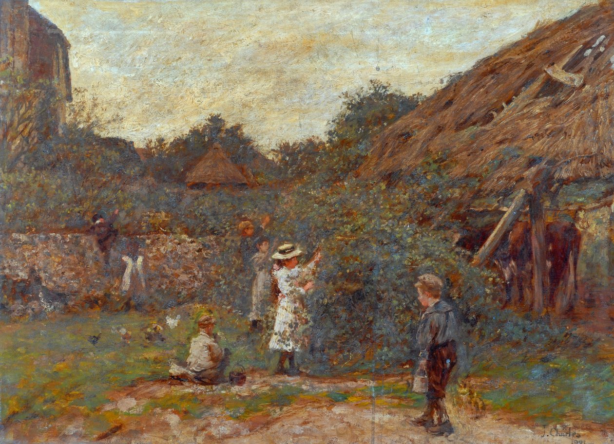Çocukların meyve topladığı çiftlik bahçesindeki sahne, 1901 by Charles James