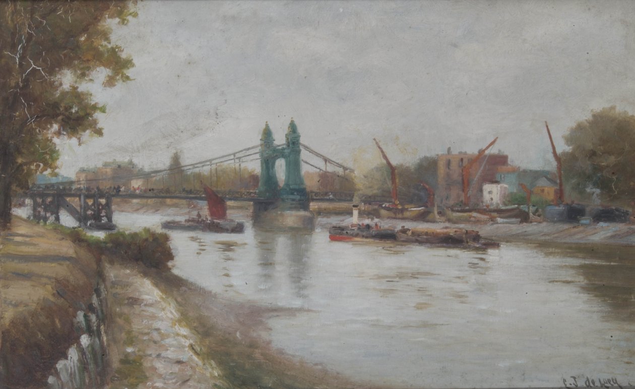 Hammersmith Köprüsü - şimdiki - 1887 sonrası - Surrey kıyısından bakıyor by Charles John de Lacy