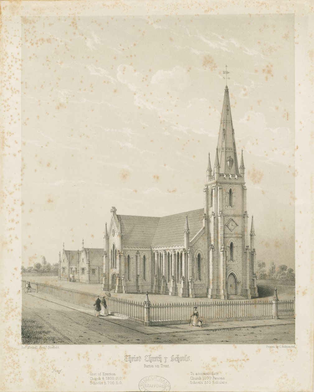 Burton-upon-Trent - Christ Church and Schools: gravür, nd [1789-1850] (baskı) by Charles Joseph Hullmandel