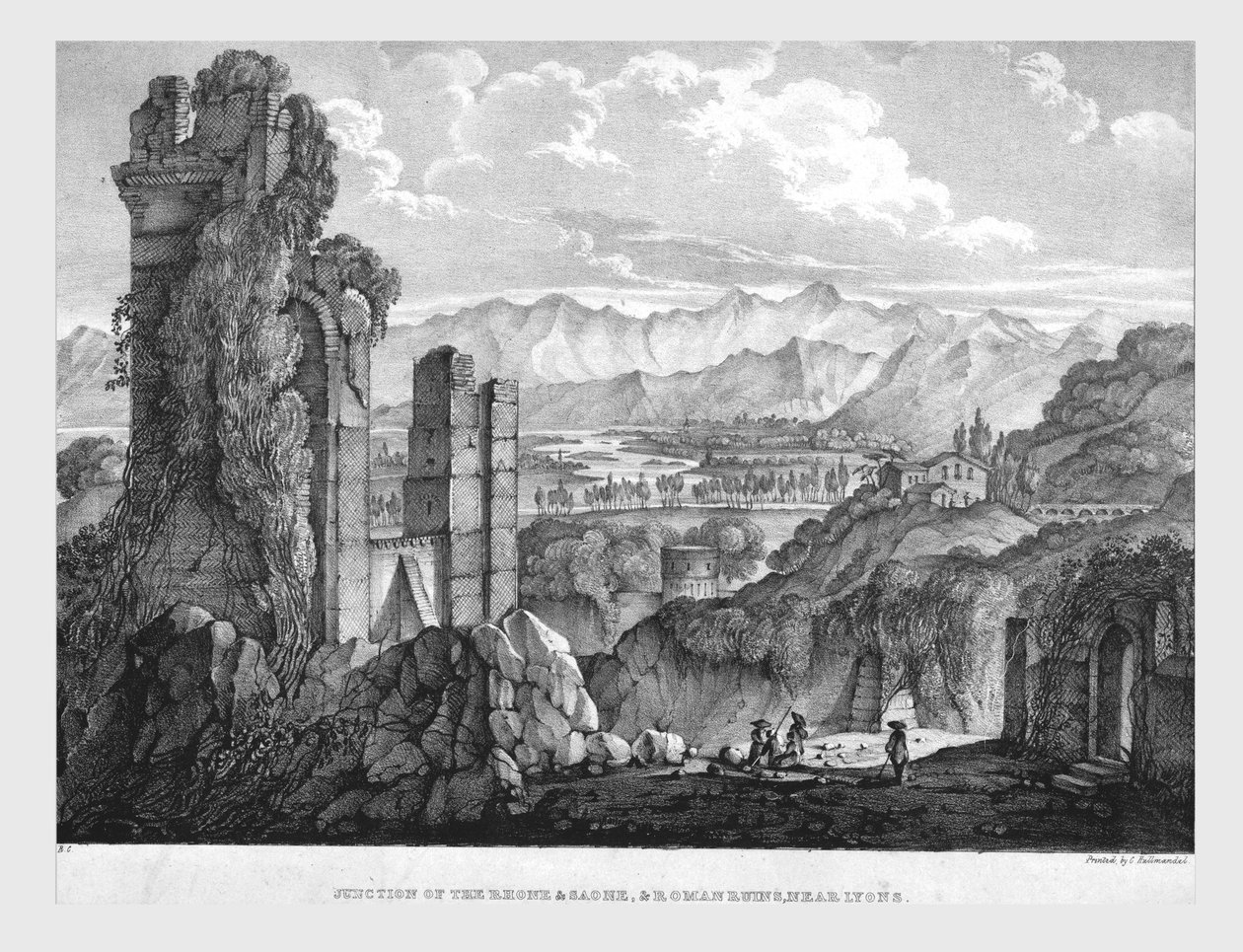 Rhone ve Saone Kavşağı, Lyons yakınlarındaki Roma Harabeleri, c1835. by Charles Joseph Hullmandel