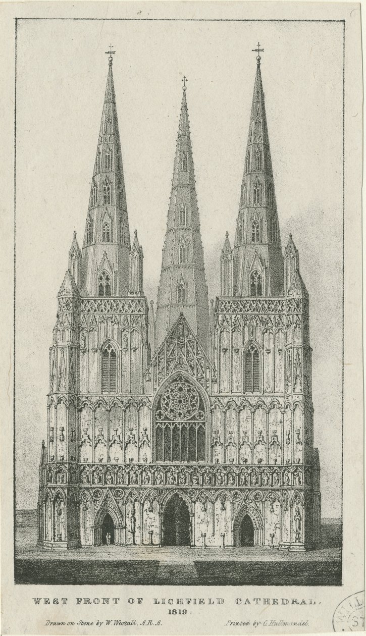 Lichfield Katedrali - Batı Cephesi: gravür, 1819 by Charles Joseph Hullmandel