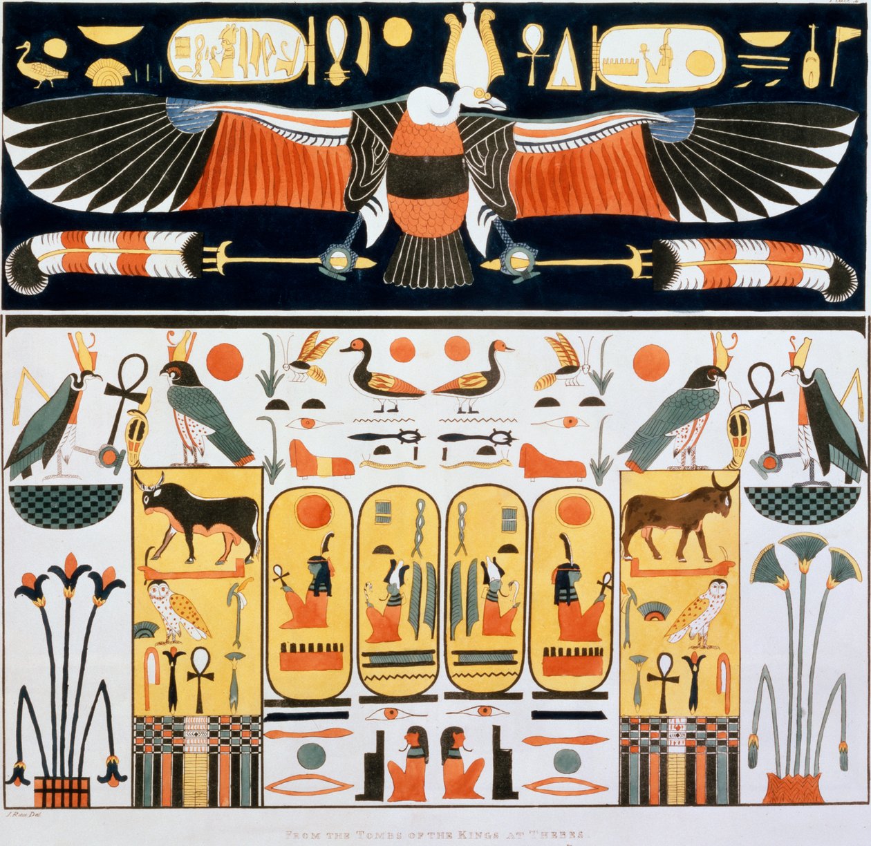 G Belzoni tarafından keşfedilen Thebes Krallarının Mezarlarından Duvar Resmi, 1820-1822 by Charles Joseph Hullmandel