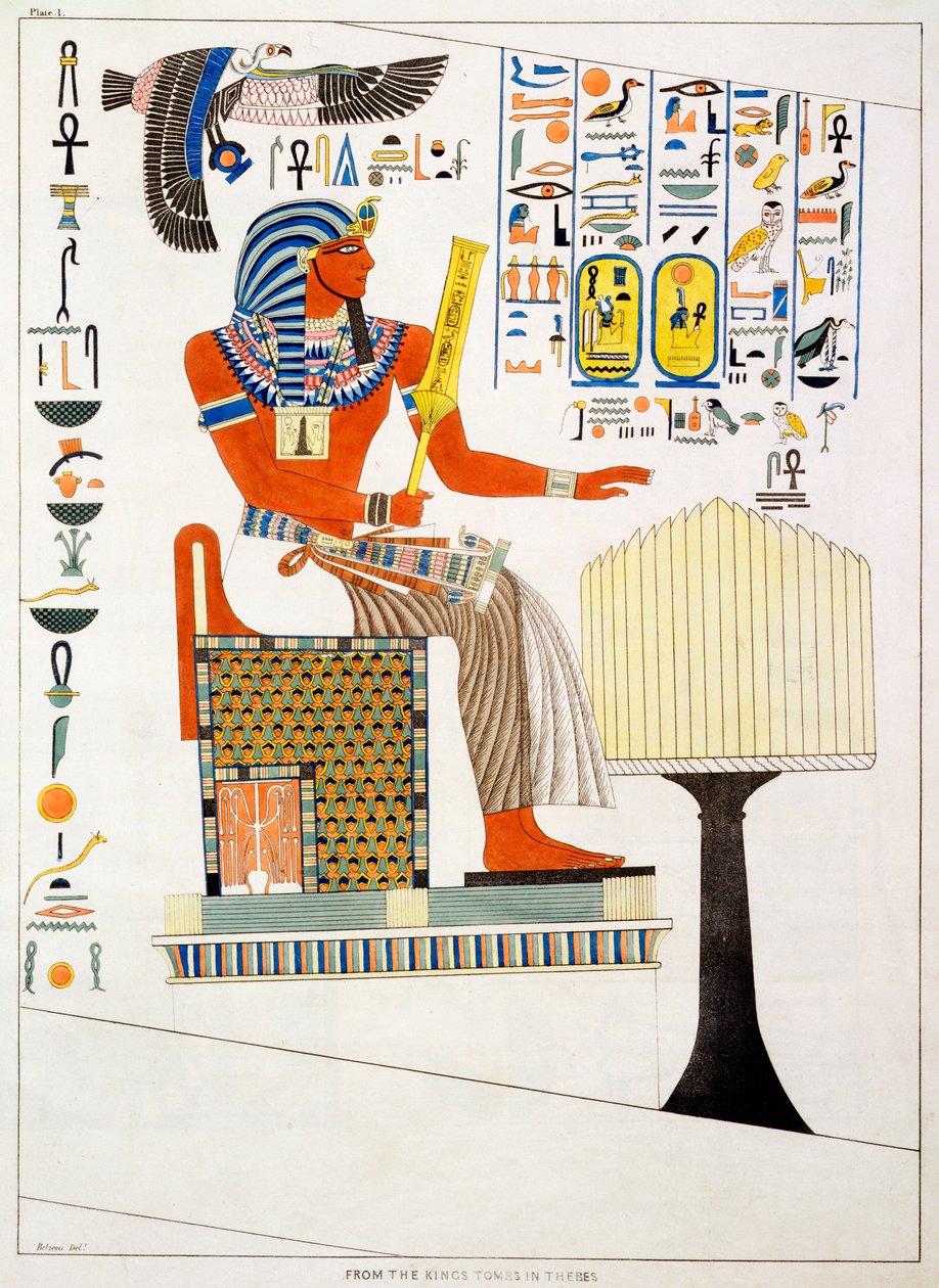 G Belzoni tarafından keşfedilen Thebes Krallarının Mezarlarından Duvar Resmi, 1820-1822 by Charles Joseph Hullmandel