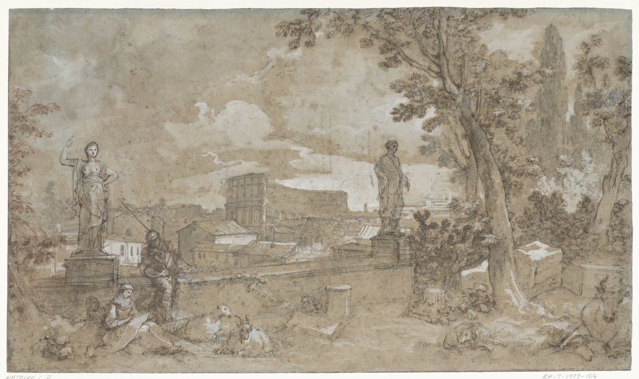 Roma'daki Palatine Tepesi'ndeki Farnesian Bahçeleri'nin bir bölümünün görünümü by Charles Joseph Natoire