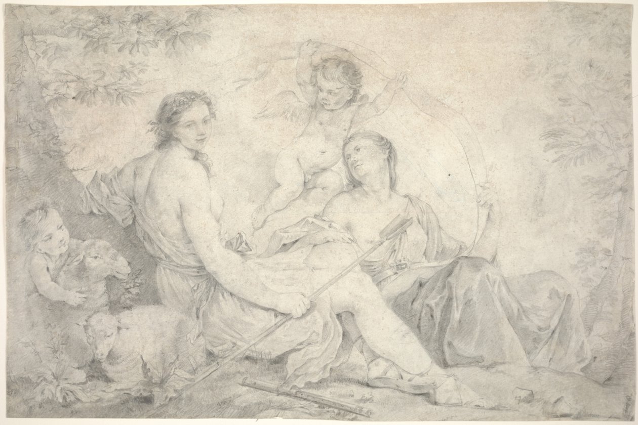 Efsanevi Bir Manzarada Hestia, c.1760 (parşömen üzerine grafit) by Charles Joseph Natoire