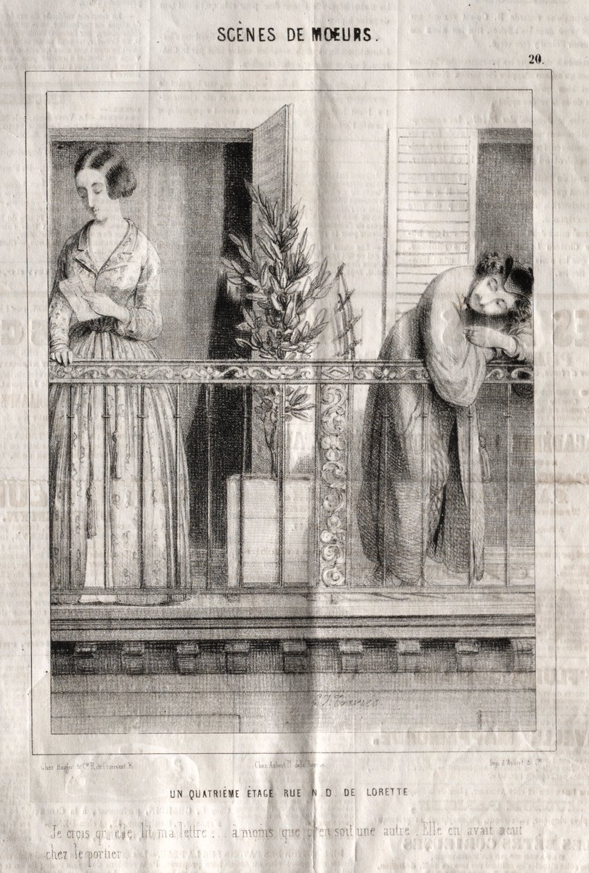 Görgü sahneleri: Dördüncü kat rue N. D. de Lorette. Sanırım mektubumu okuyor... by Charles Joseph Traviès de Villers
