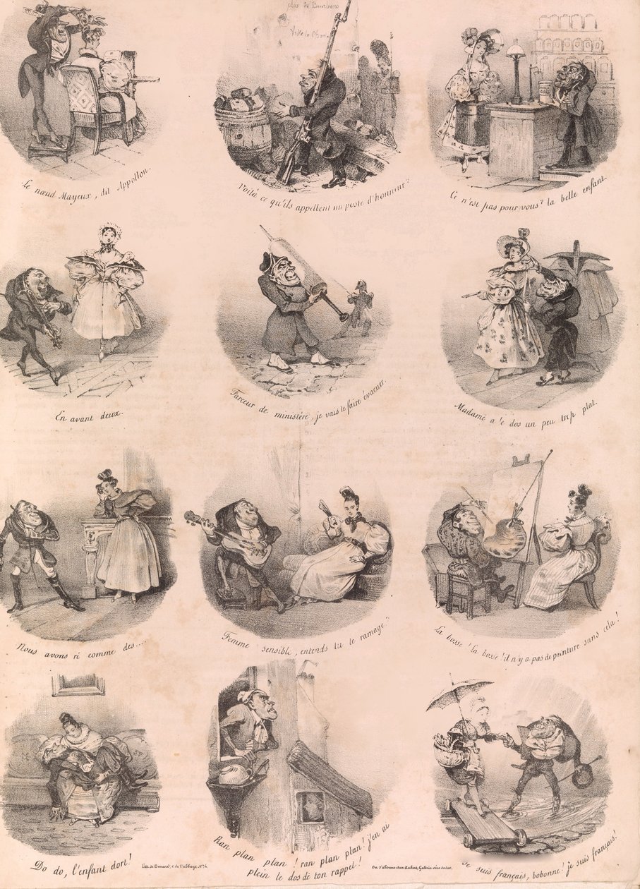 On İki Satirik Vignettes Le Charivari, 10 Aralık 1832, 1 Aralık 1832. by Charles Joseph Traviès de Villers