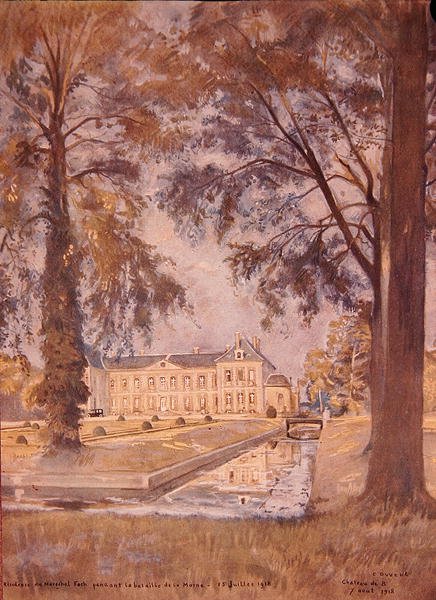 Chateau de Bombon, Melun yakınlarında, Fransa, 7 Ağustos 1918 (kağıt üzerine suluboya) by Charles Jules Duvent