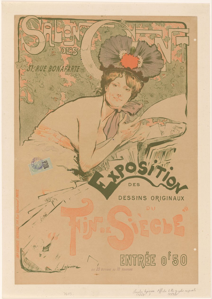 Poster voor een expositie van de Salon des Cent Salon des Cent 'fin de siècle'dan (nesne üzerindeki başlık) orijinal çizimlerin sergisi by Charles Lapierre