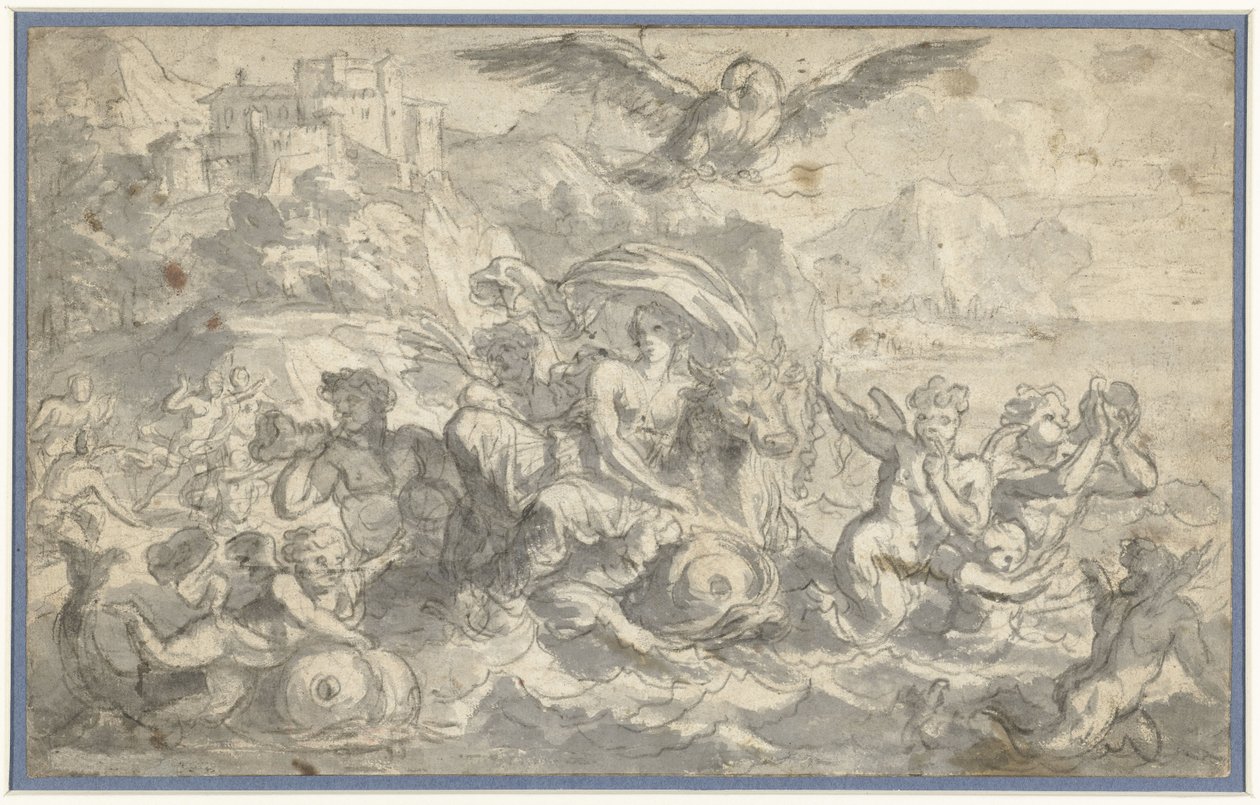 Europa ve deniz tanrıları tarafından çevrili boğa by Charles Le Brun