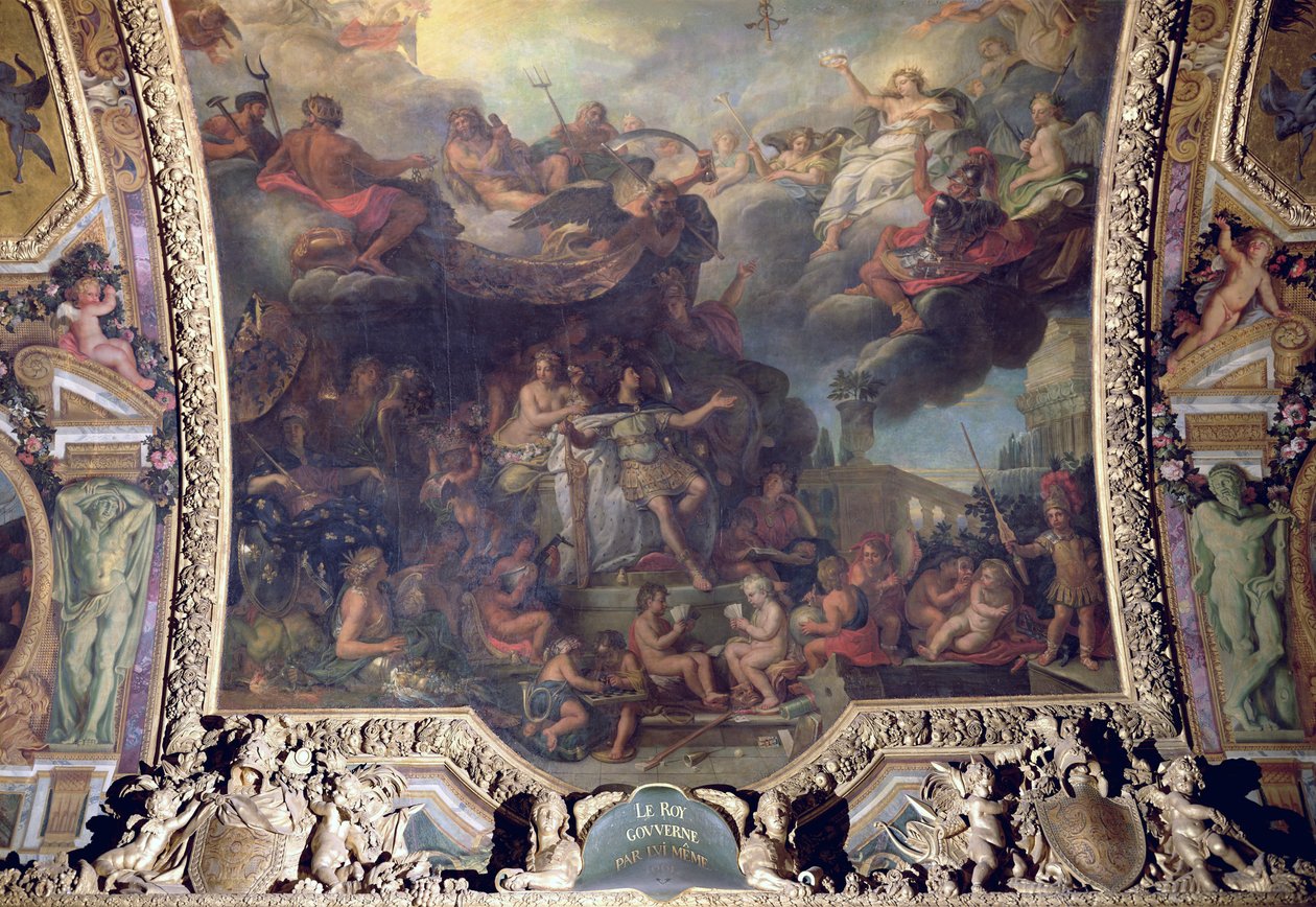 Kral Louis XIV (1638-1715) 1661'de Tek Başına Yönetim, Galerie des Glaces'ten Tavan Tablosu by Charles Le Brun