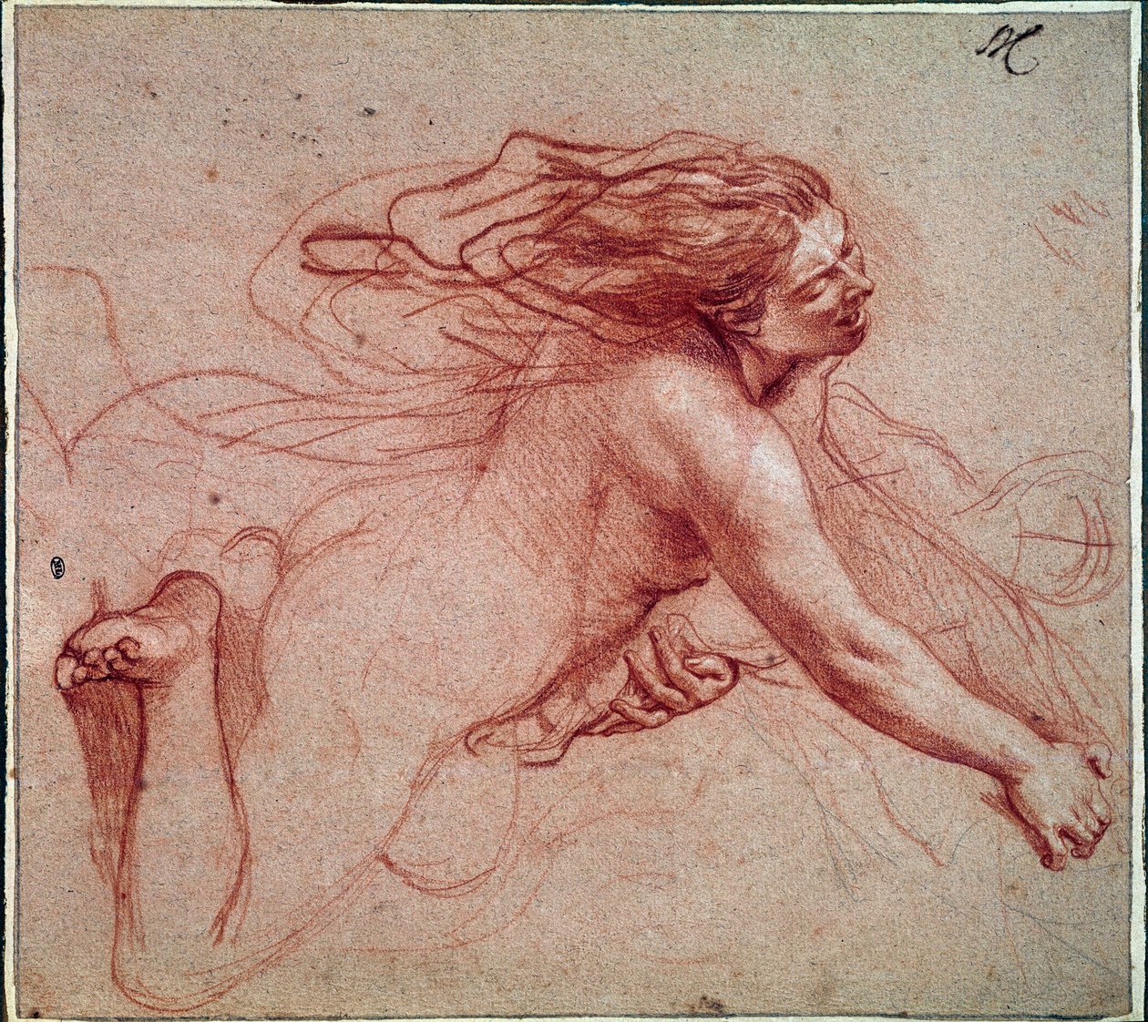 Çıplak kadın dizlerinin üzerinde. Charles Lebrun