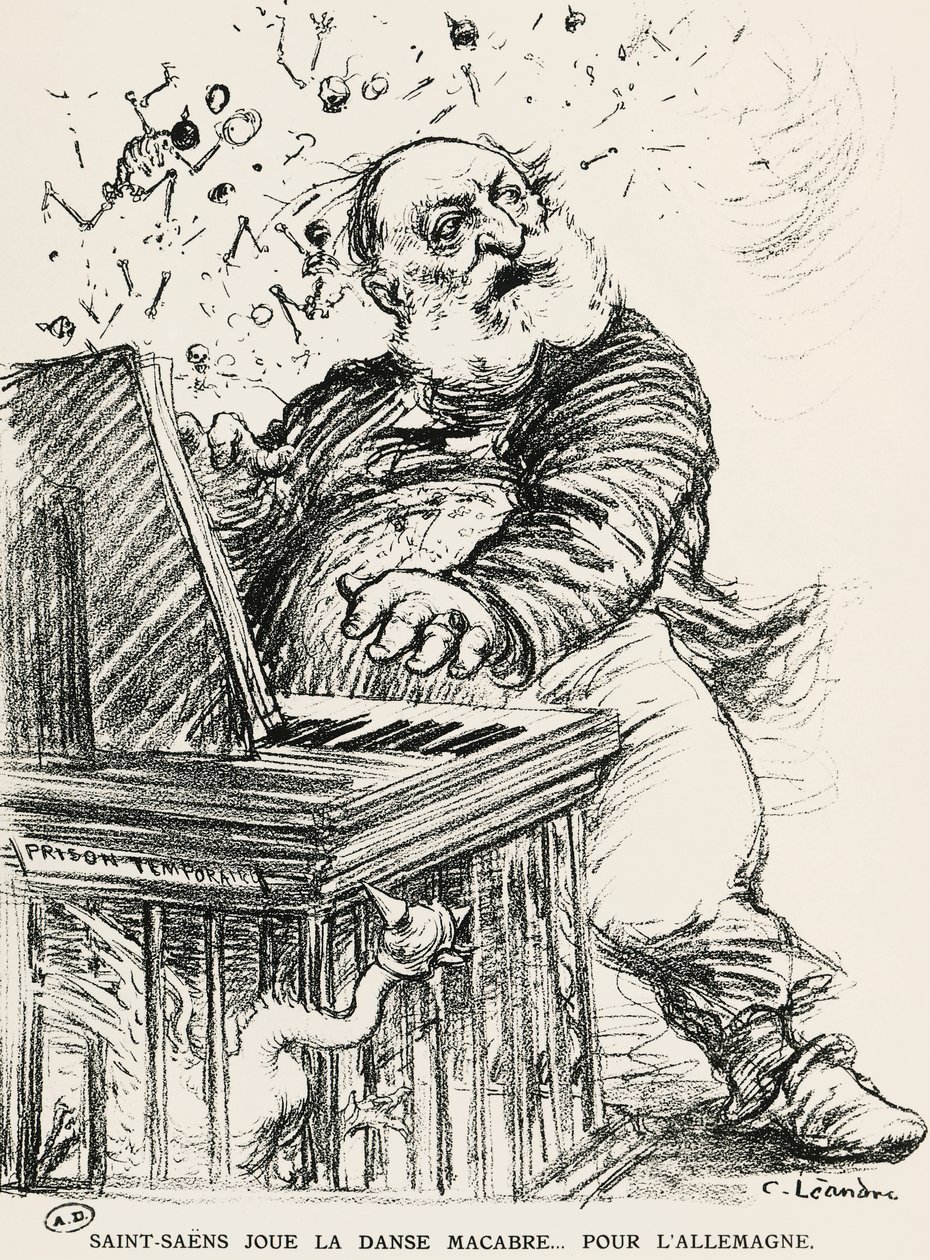 Fransız besteci, piyanist ve orgcu Charles Camille Saint-Saens'in karikatürü by Charles Leandre