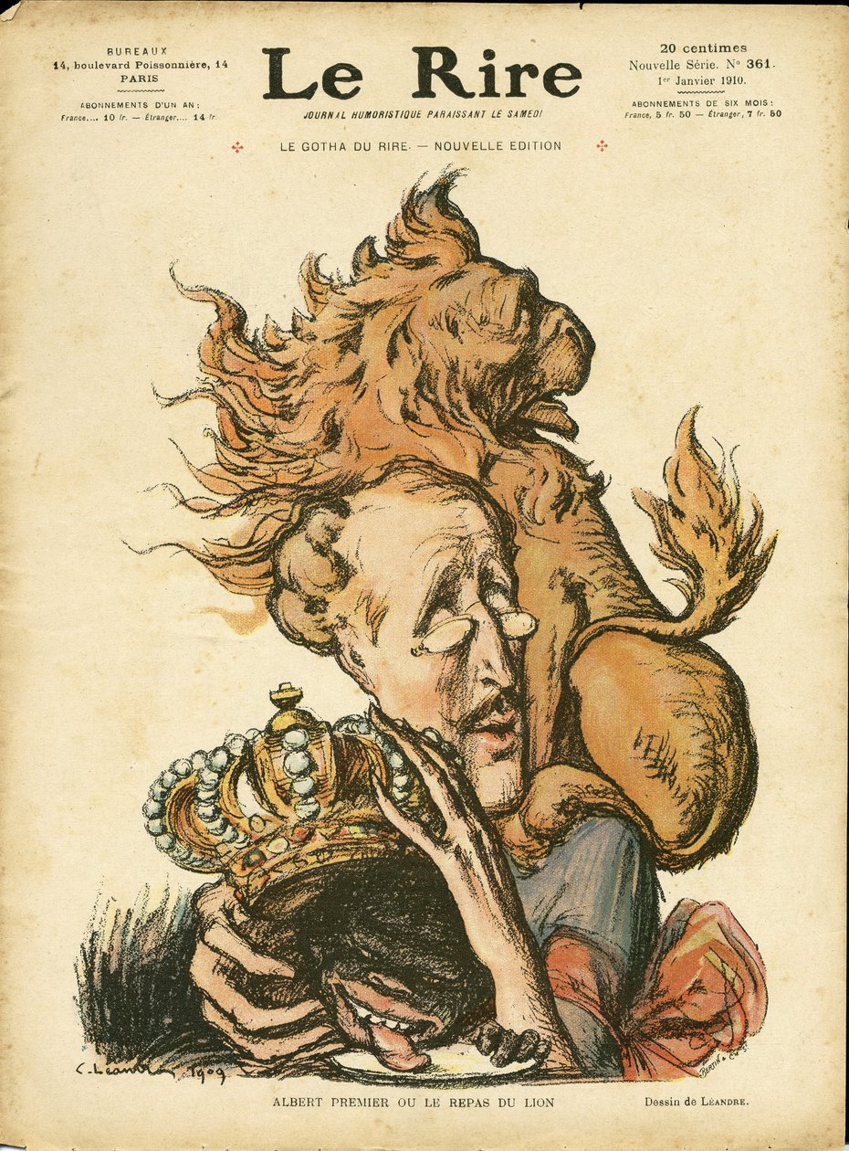 Charles Leandre (1862-1934) çizimi, Le Rire, 01/01/10 - Belçika - Lion/Tiger, Albert 1er (Belçika) by Charles Leandre