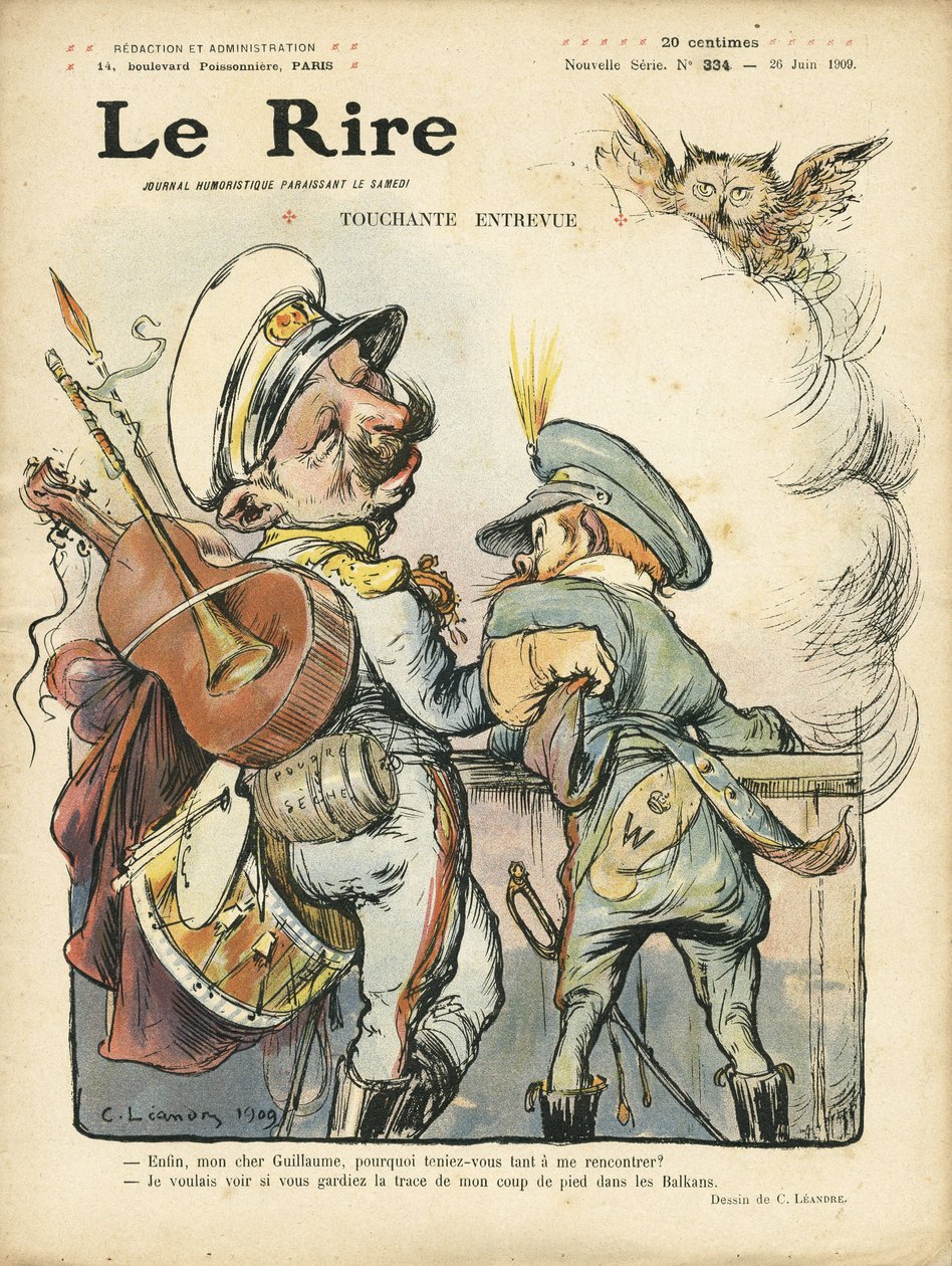 Le Rire Kapağı için Charles Leandre (1862-1934) çizimi, 26/06/09 - Dokunaklı röportaj - Müzik, Gitar - William II, Nicolas II by Charles Leandre