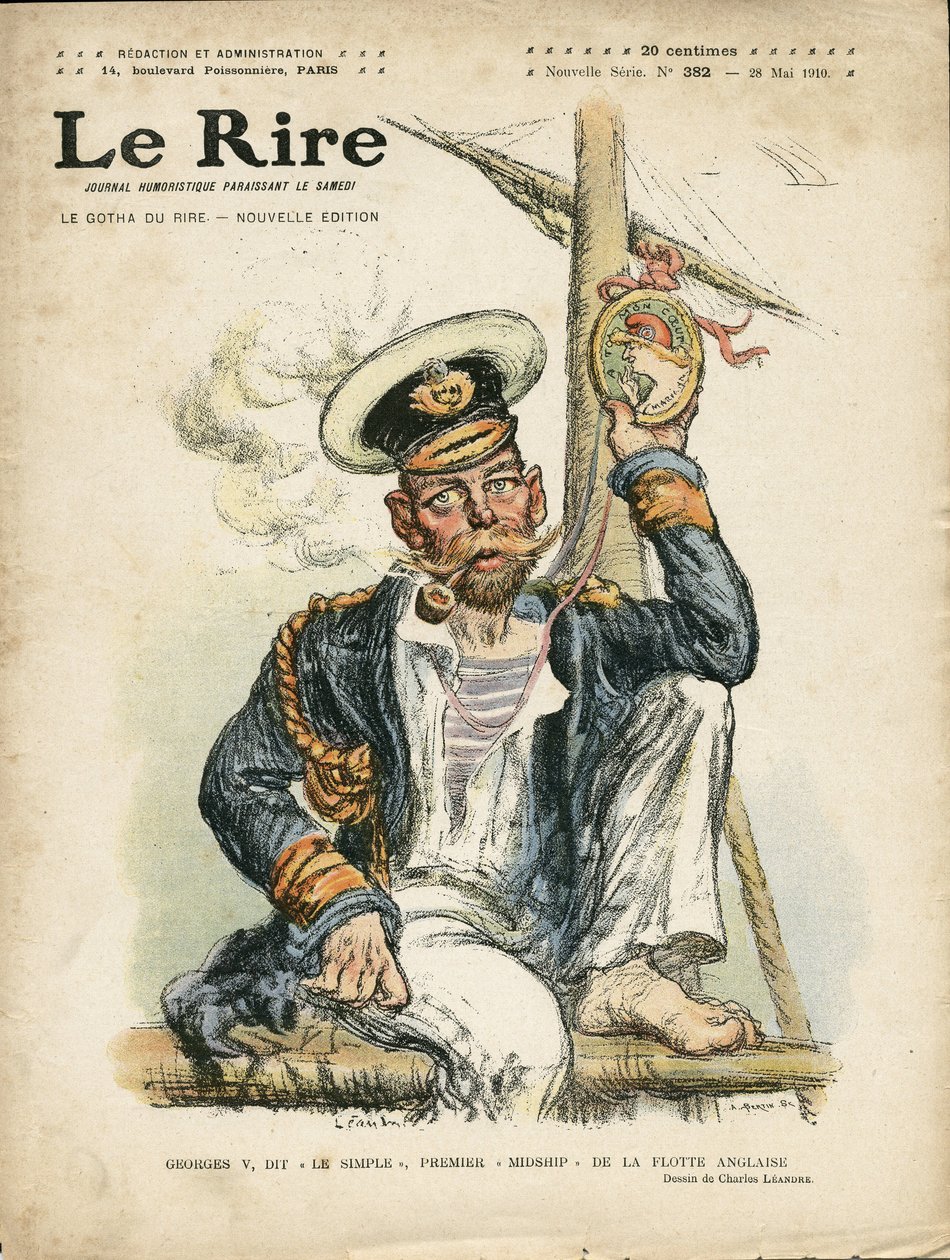 Le Rire Kapağı için Charles Leandre (1862-1934) çizimi, 28/05/10 - İngiltere Büyük Britanya, Folie, Deniz Deniz Kıyısı, Sigara İçme, Tütün - George V (1865-1936) by Charles Leandre