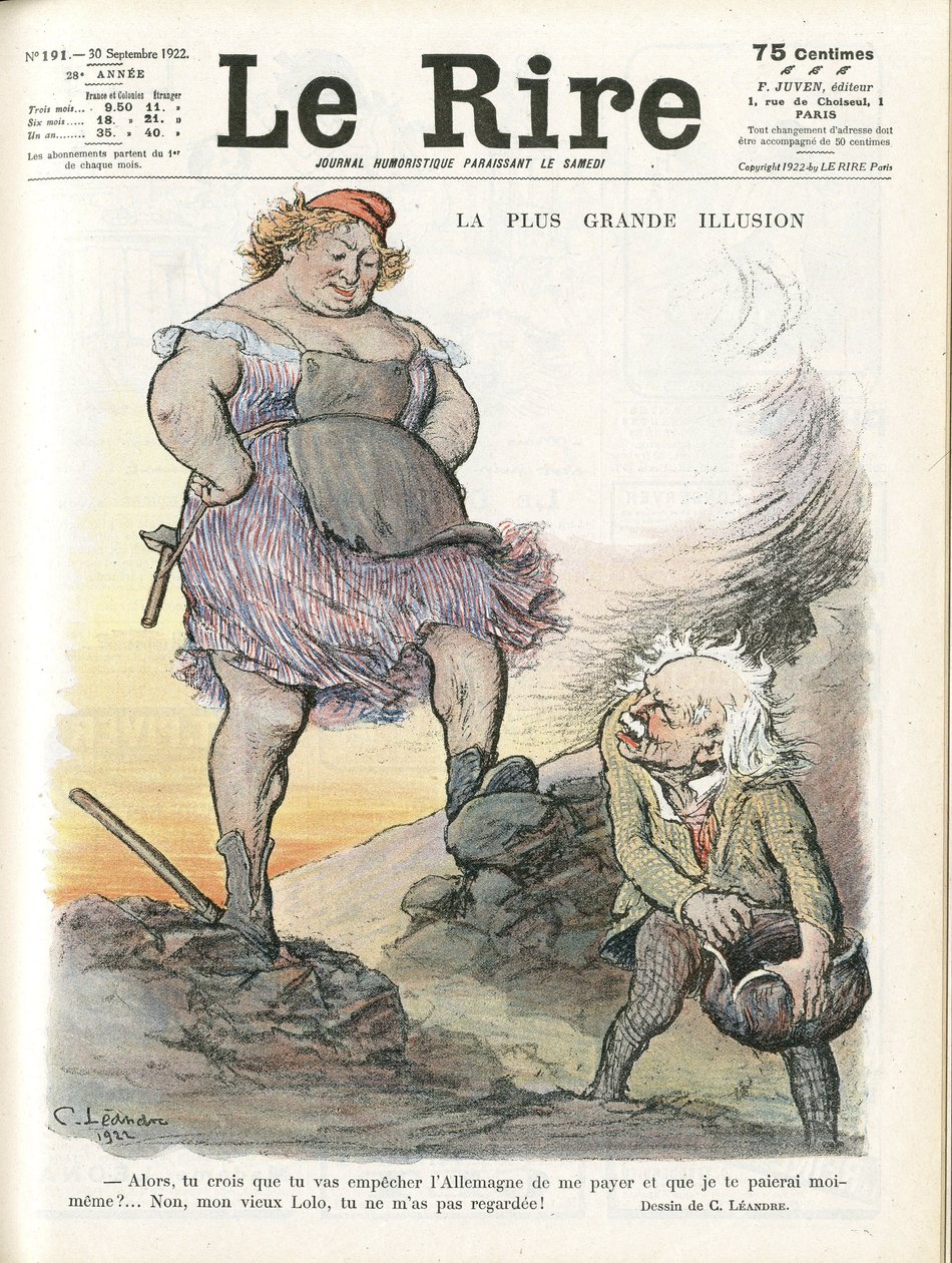 Le Rire Kapağı için Charles Leandre (1862-1934) çizimi, 30/09/22 - En büyük yanılsama - Almanya Prusya, İngiltere Büyük Britanya, Tazminatlar - Marianne, David Lloyd George (1863-1945) - Trivialite by Charles Leandre