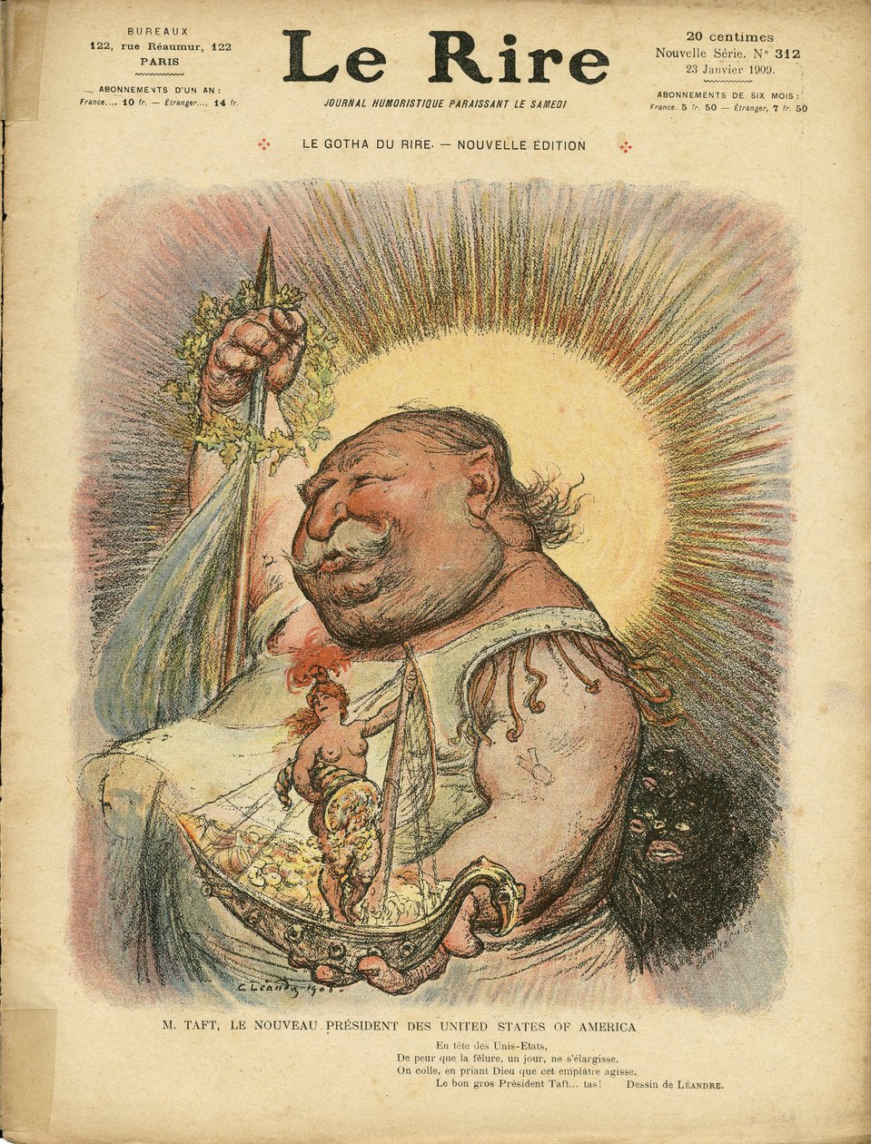 Le Rire Kapağı için Charles Leandre (1862-1934) çizimi, No. 312, 23/01/09 - Amerika ABD ABD - William Howard Taft (1857-1930), Başkan by Charles Leandre
