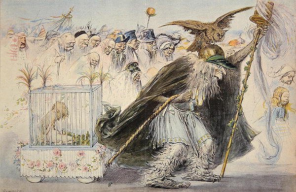 Sansür (Madame Anastasie) hapsedilmiş aşkı sürükler, ardından doğru insanlar kohortu by Charles Leandre