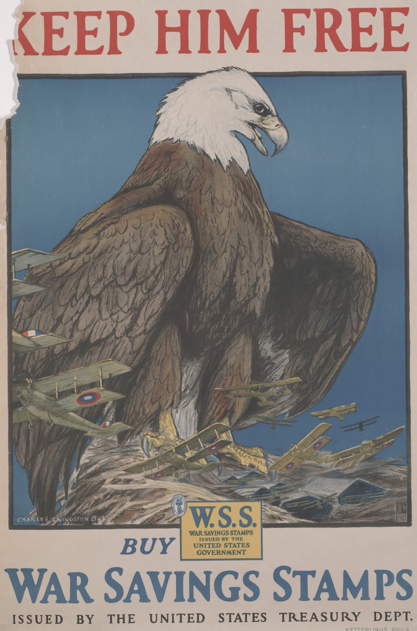 Onu Özgür Tutun, Amerika Birleşik Devletleri Hazine Departmanı Tarafından Verilen Savaş Tasarruf Pullarını Satın Alın. by Charles Livingston Bull