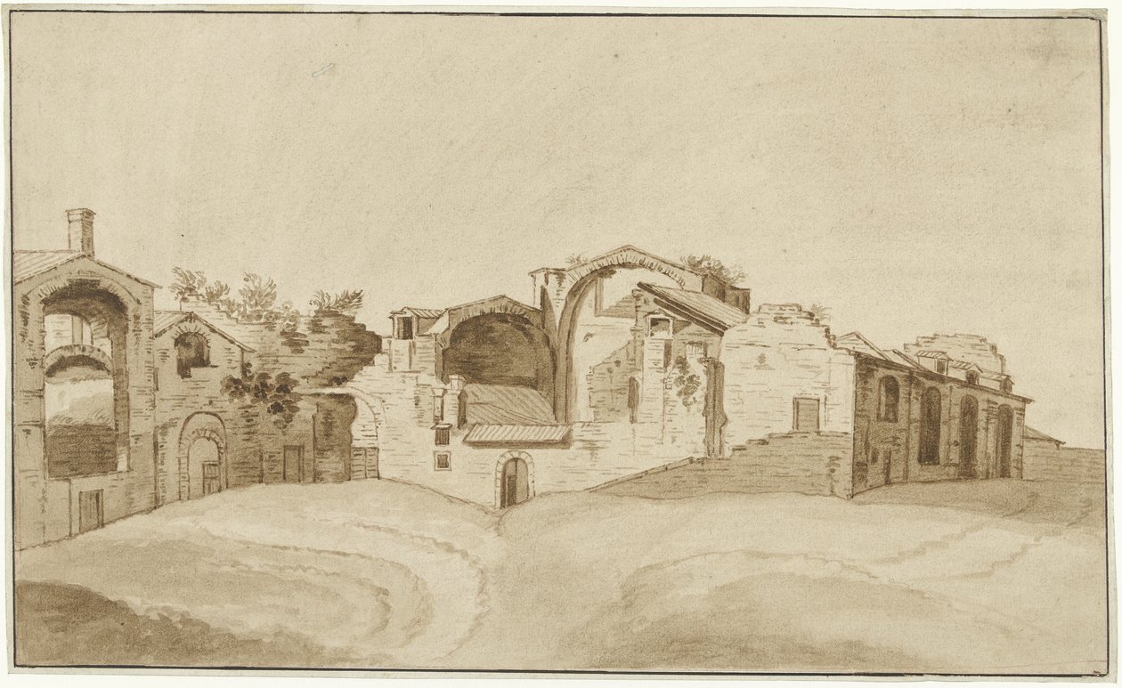 Roma'daki Diocletianus Hamamı'nın görünümü by Charles Louis Clerisseau