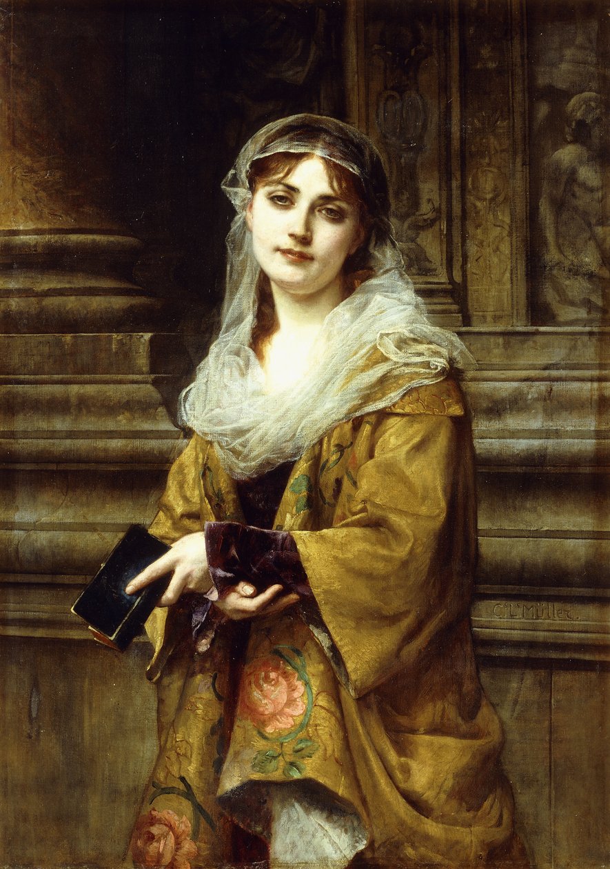 Kilise Dışında Genç Bir Kadın, by Charles Louis Lucien Muller