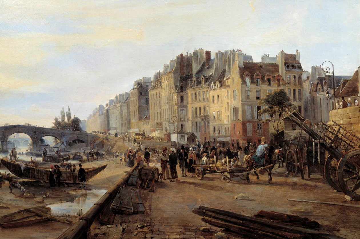 1825 civarında Marie Köprüsü ve Saint Paul Limanı. Paris