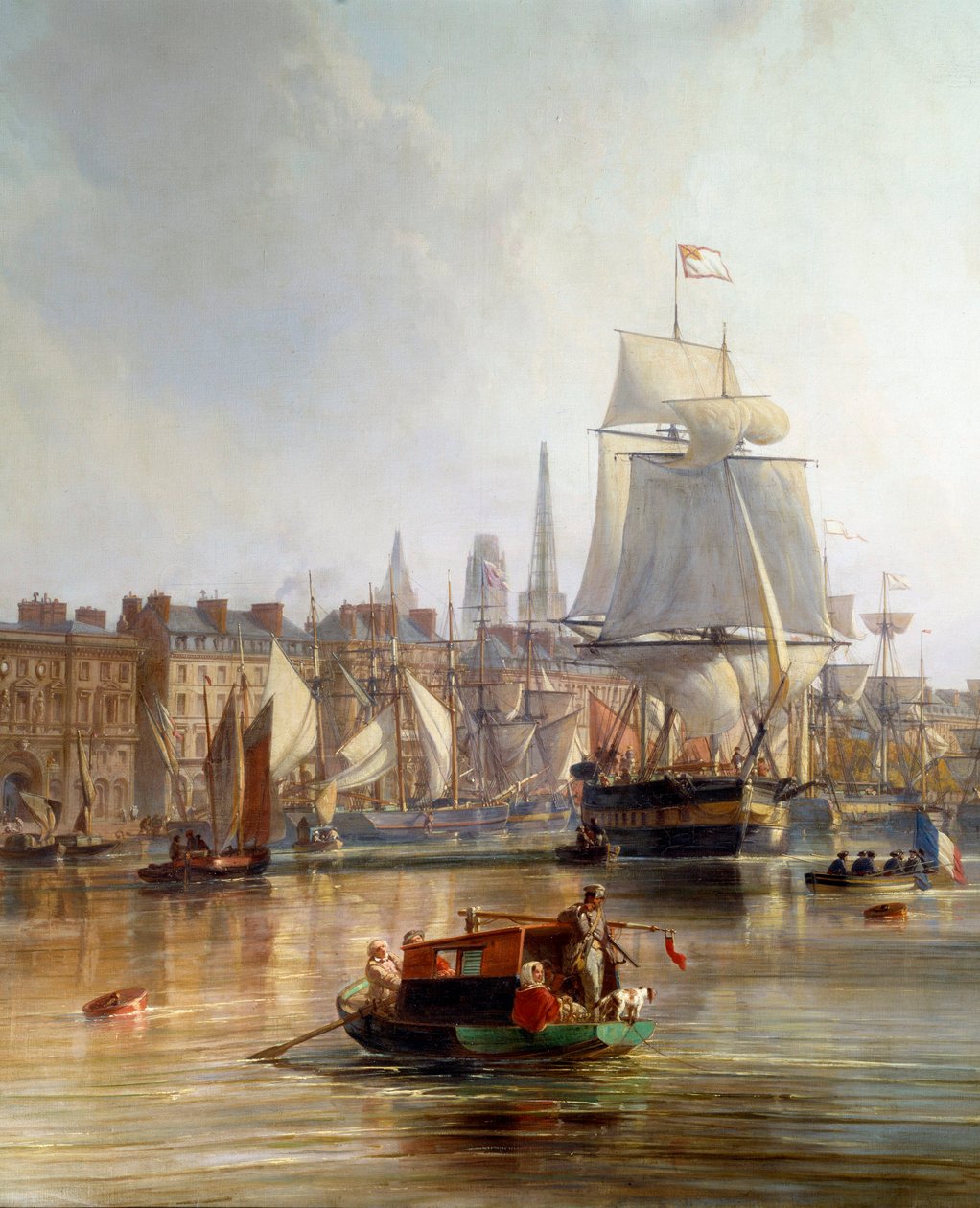 1855 Detayında Rouen limanında gemi. Charles Louis Mozin (1806-1862) 1855 Rouen, Musee des Beaux Arts tarafından yapılan tablo by Charles Louis Mozin