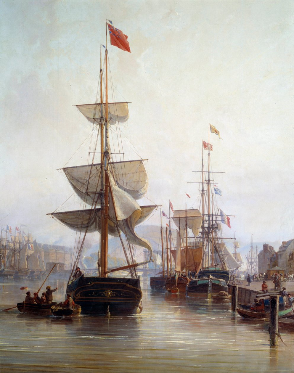 1855 Detayında Rouen limanında gemi. Charles Louis Mozin (1806-1862) 1855 Rouen, Musee des Beaux Arts tarafından yapılan tablo by Charles Louis Mozin