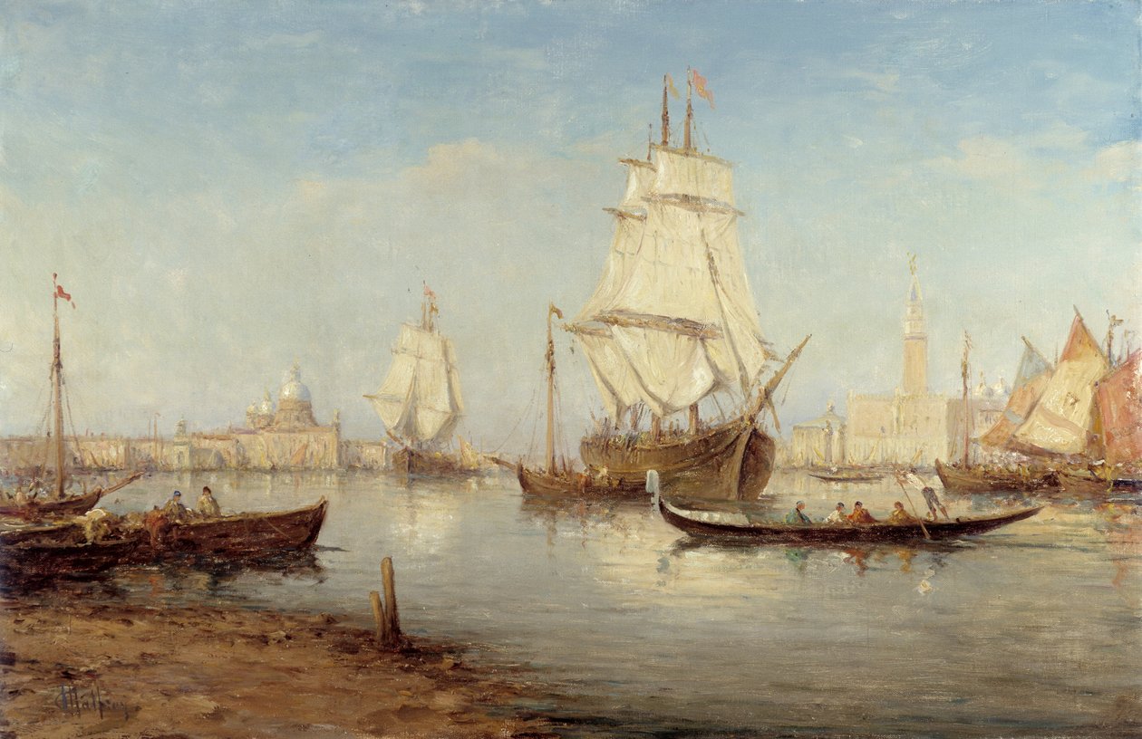 Charles Malfroy'un (1862-1918) tablosu San Marco havzasındaki kalyonlar ve gondollar by Charles Malfroy