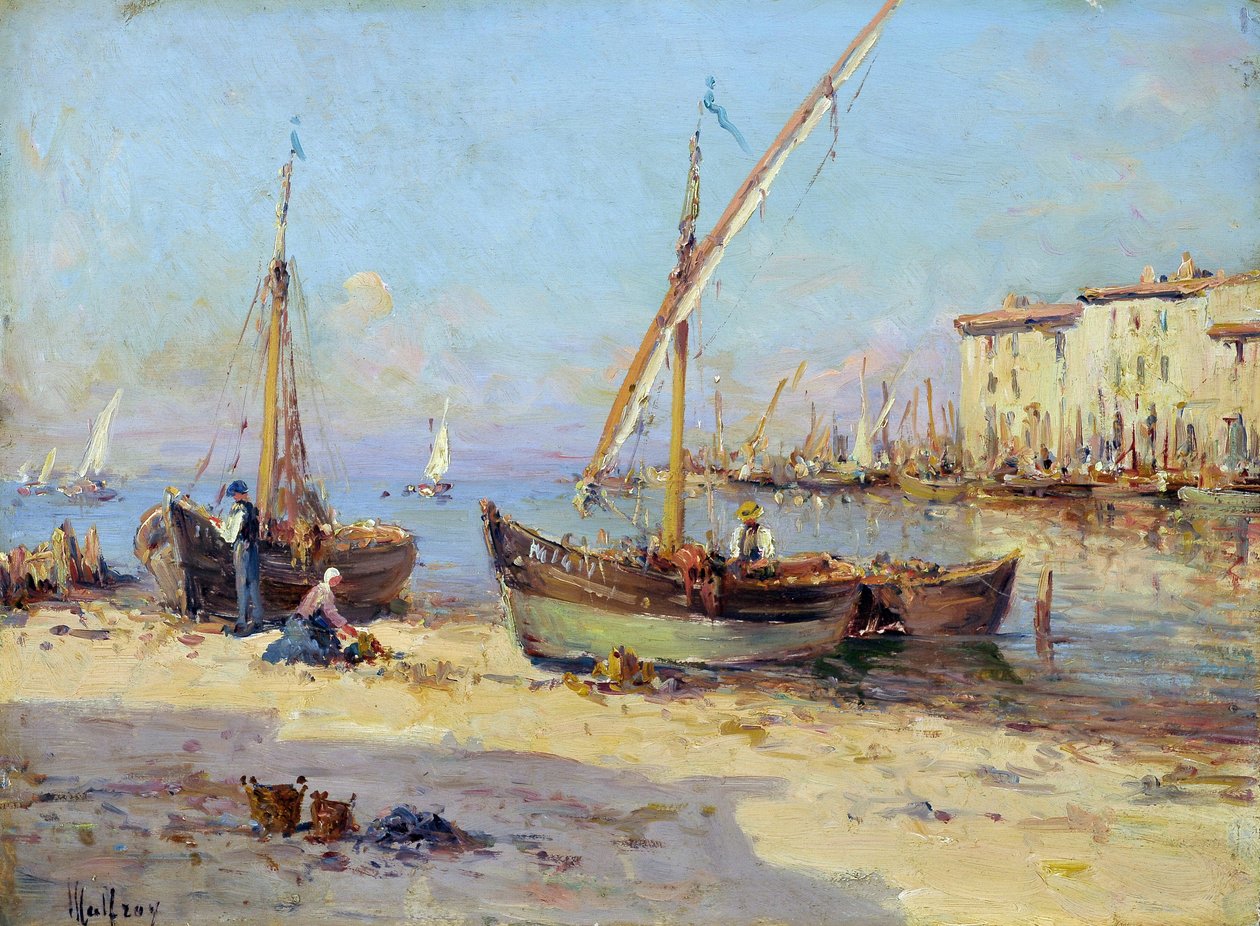 Martigues'in görünümü. Charles Malfroy'un tablosu (1862-1918). Ahşap üzerine yağ. Boyut: 29,5x40cm. Zorunlu söz: Provence, Marsilya ile ilgili koleksiyon temeli by Charles Malfroy