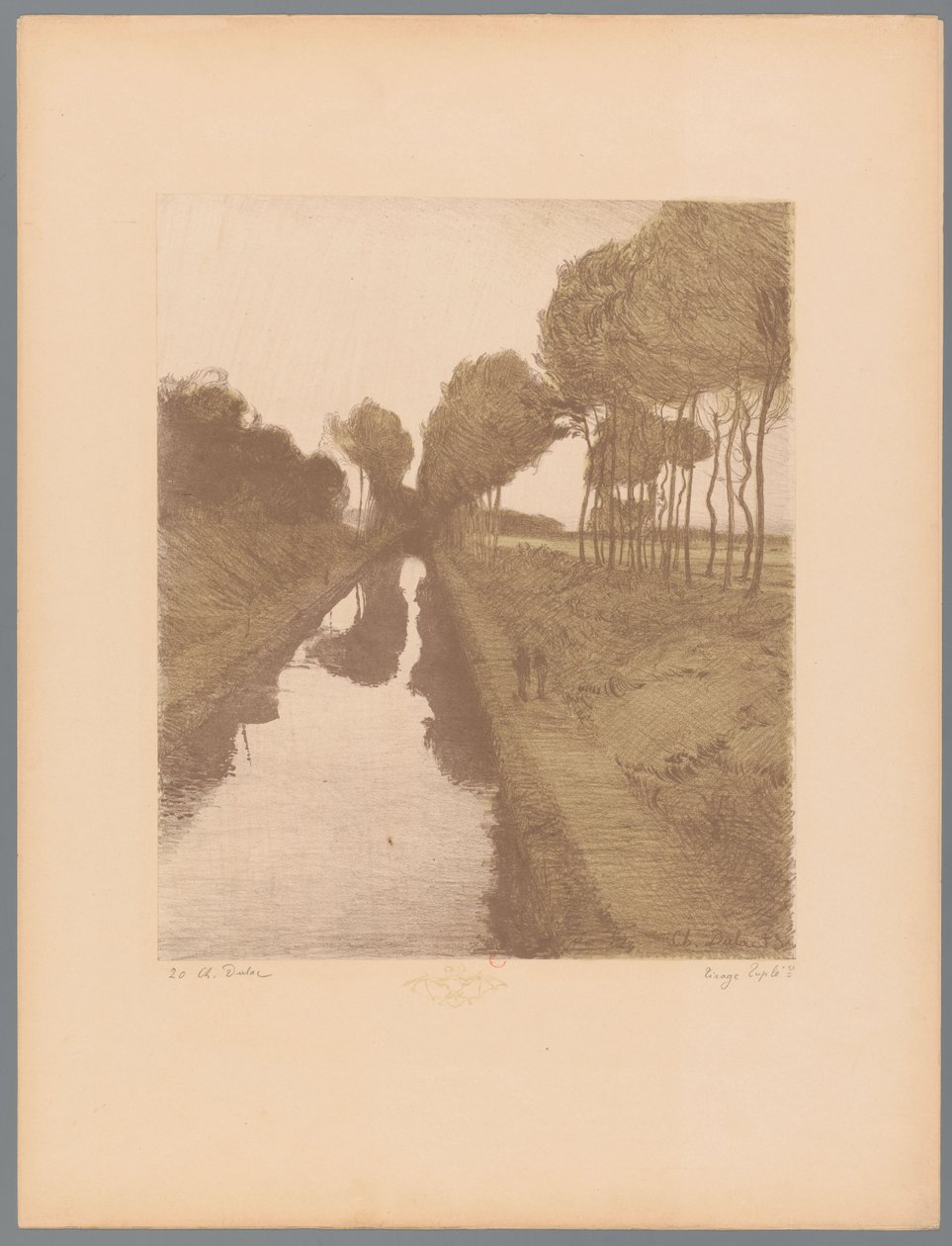 Bir kanal boyunca iki yürüyüşçü Manzaralar (dizi başlığı) Suite des Paysages (dizi başlığı) by Charles Marie Dulac