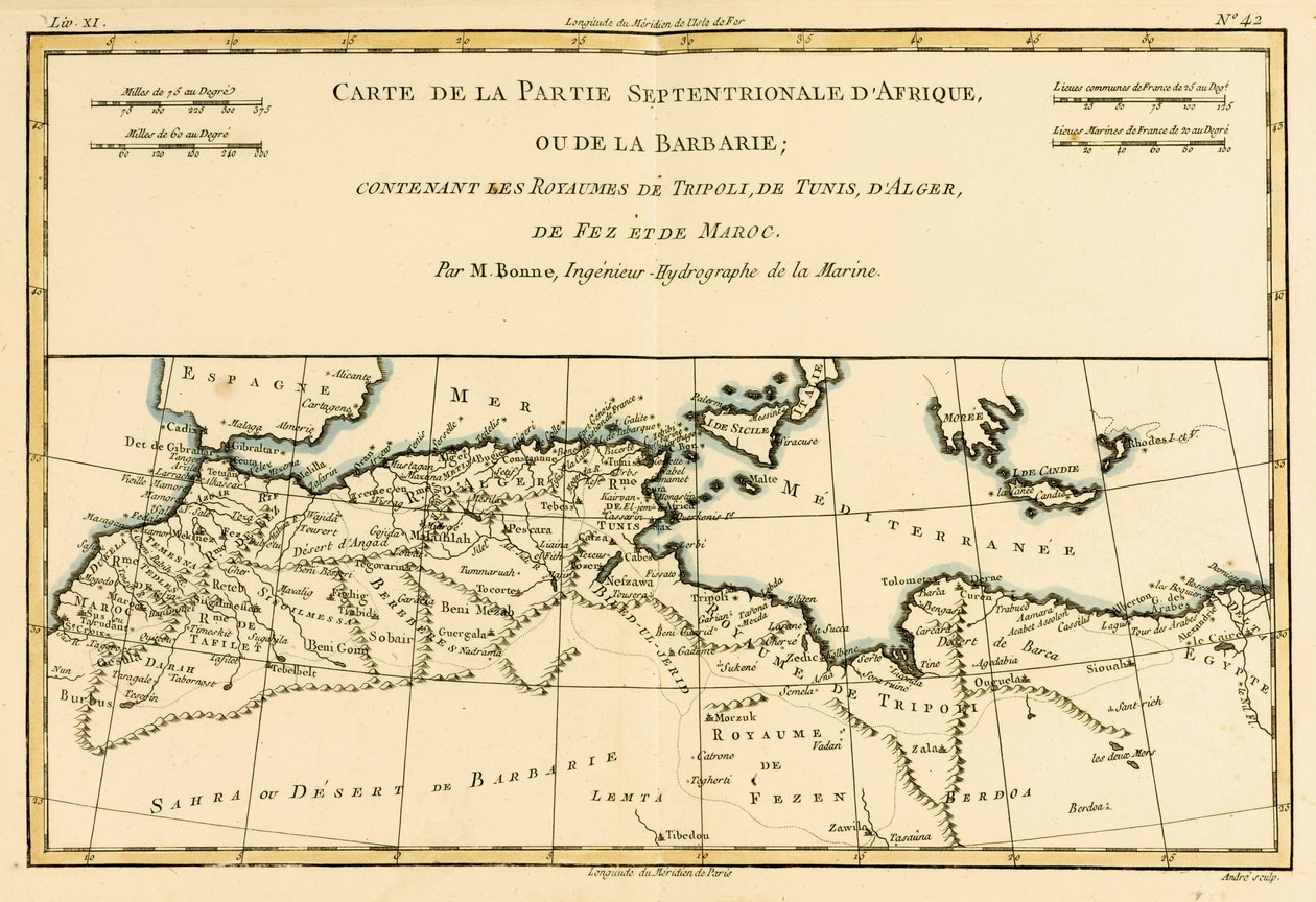 Trablus, Tunus, Cezayir Krallıkları dahil olmak üzere Kuzey Afrika; Guillaume Raynal (1713-96) tarafından yazılan Globe Terrestre