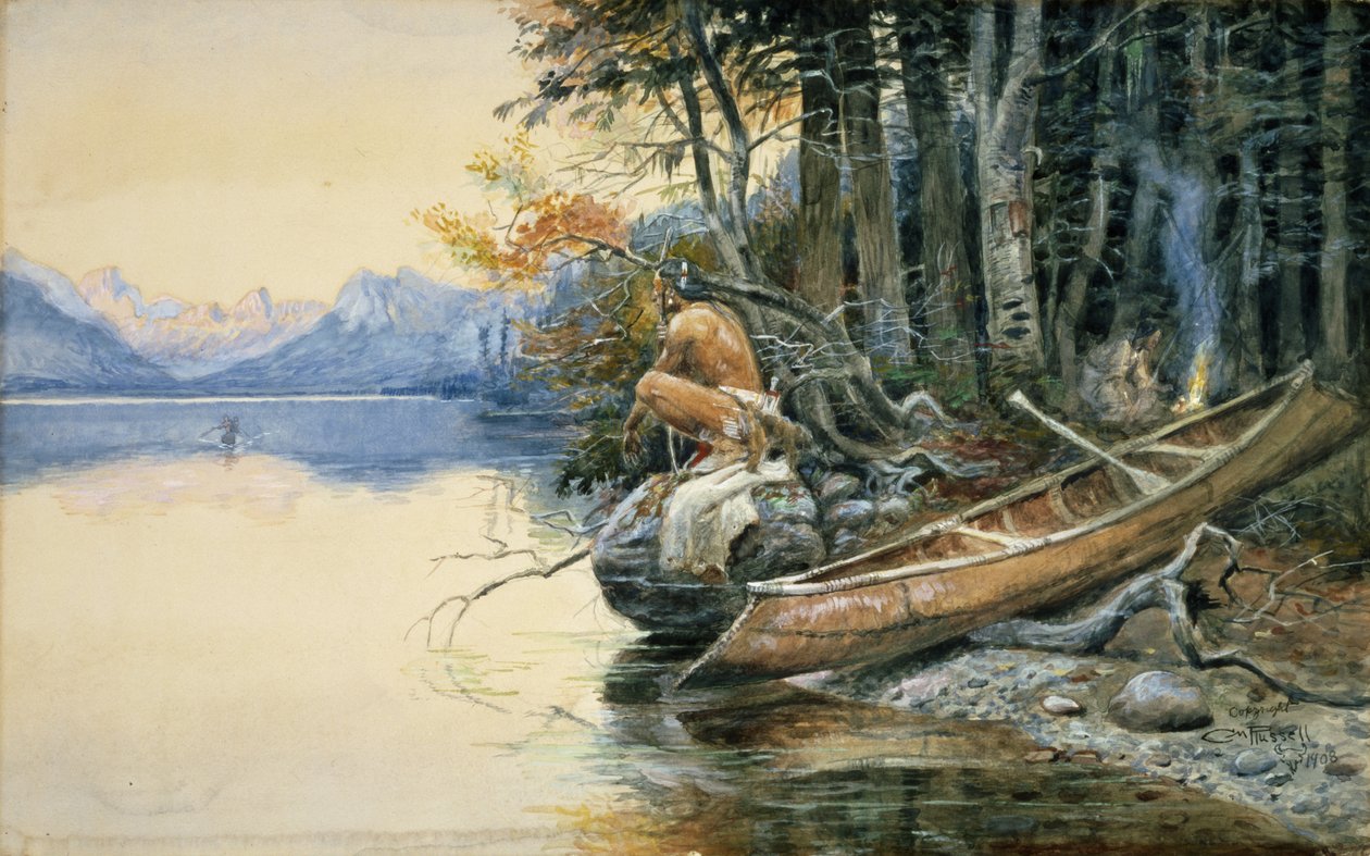 Göl Kenarında Bir Kamp Alanı, 1908 by Charles Marion Russell