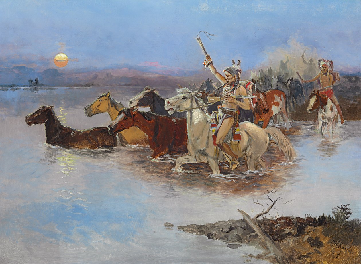 Nehri Geçmek, 1895 dolayları by Charles Marion Russell