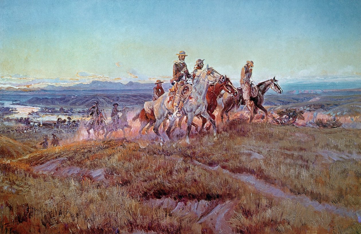 Açık Alan Binicileri (tuval üzerine yağlı boya) by Charles Marion Russell