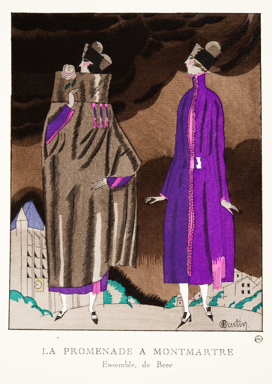 La Promenade a Montmartre, Moda Tabakları Koleksiyonundan, 1920 (pochoir baskı) by Charles Martin