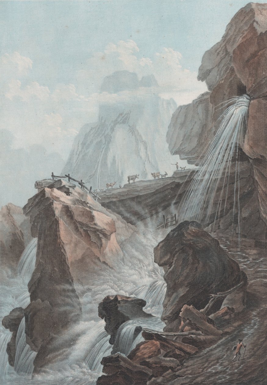 Gelten şelalesinin görünümü, 1785. by Charles Melchior Descourtis