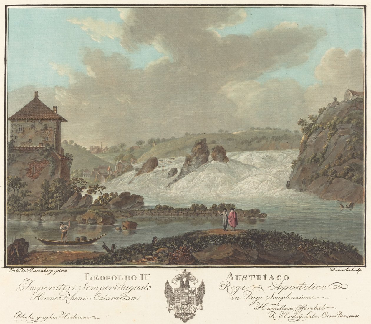 Schaffhausen Şelaleleri by Charles Melchior Descourtis after Friedrich Rosenberg after Johann Heinrich Troll