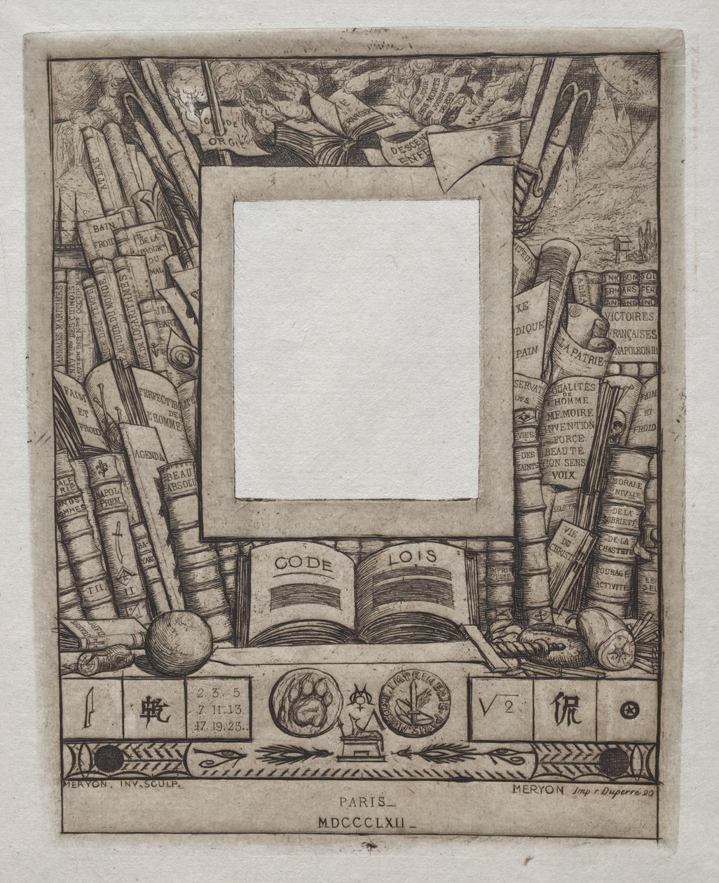 Armand Guéraud'un Portresi için Çerçeve Tasarımı, 1862. by Charles Meryon