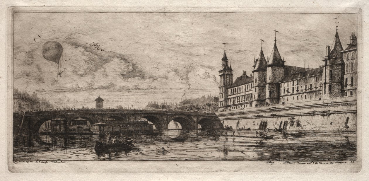 Paris Gravürleri: Değişim Köprüsü, 1854. by Charles Meryon
