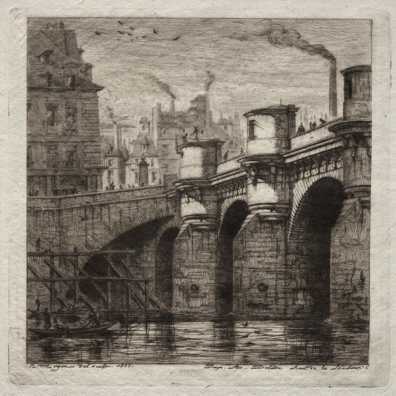 Paris Gravürleri: Yeni Köprü, 1853. by Charles Meryon