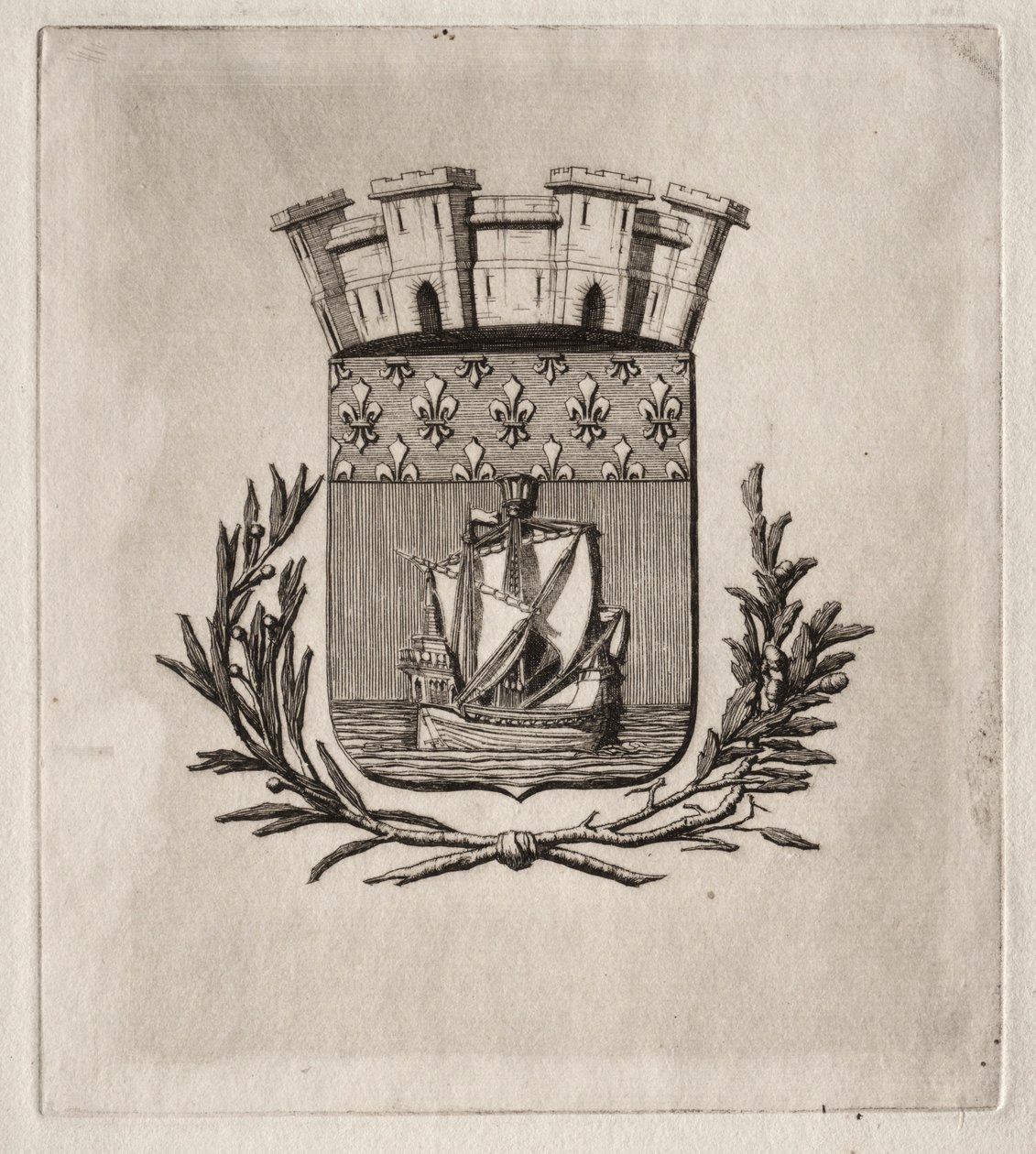 Paris Gravürleri: Paris şehrinin Sembolik Kolları, 1854. by Charles Meryon